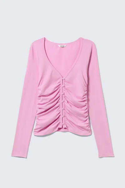 Monki Belle B Ruched V-neck Cardigan In Pink