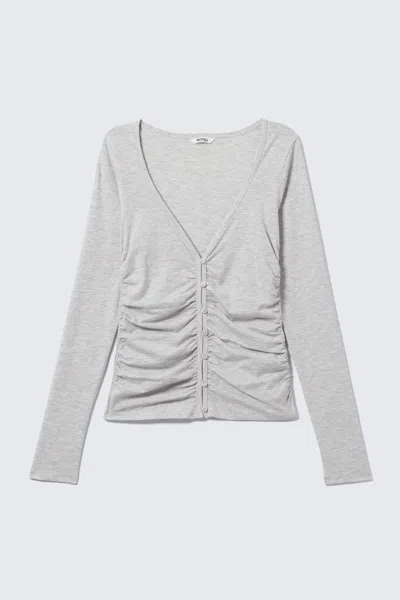 Monki Belle B Ruched V-neck Cardigan In Grey