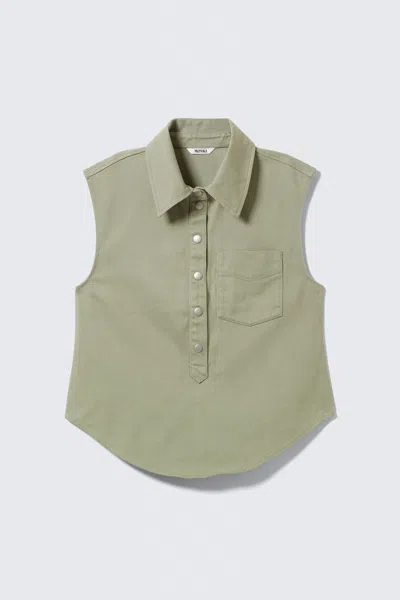 Monki Cap-sleeved Cotton Twill Shirt