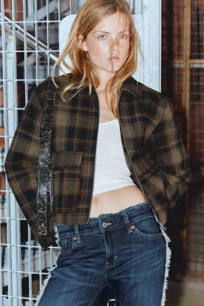 Monki Cropped Boxy Zip Jacket In Brown