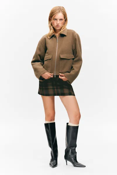 Monki Cropped Boxy Zip Jacket In Brown