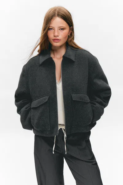 Monki Cropped Boxy Zip Jacket In Gray