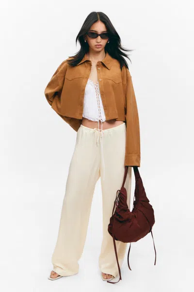 Monki Cropped Faux Suede Western Shirt In Brown
