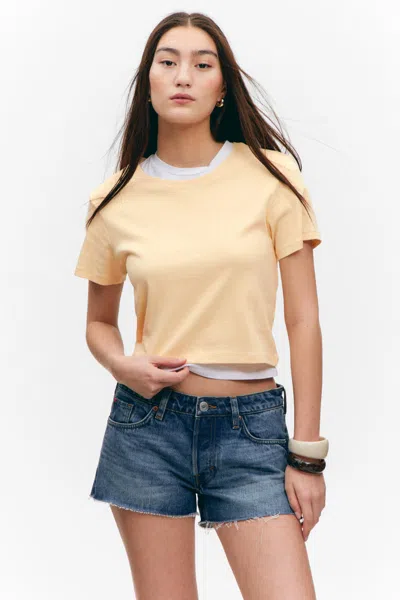 Monki Cropped Fitted Cotton T-shirt In Yellow