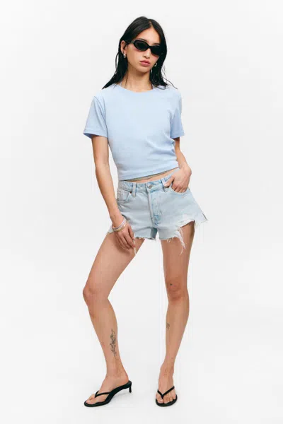 Monki Cropped Fitted Cotton T-shirt In Blue