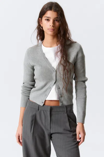 Monki Cropped Knitted V-neck Cardigan In Gray