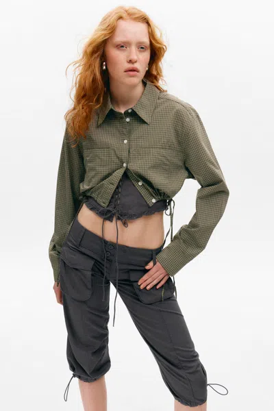 Monki Cropped Loose Cargo Shirt In Green