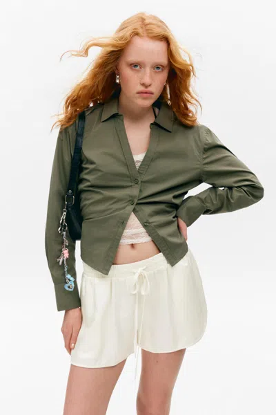 Monki Cropped Open Back Shirt
