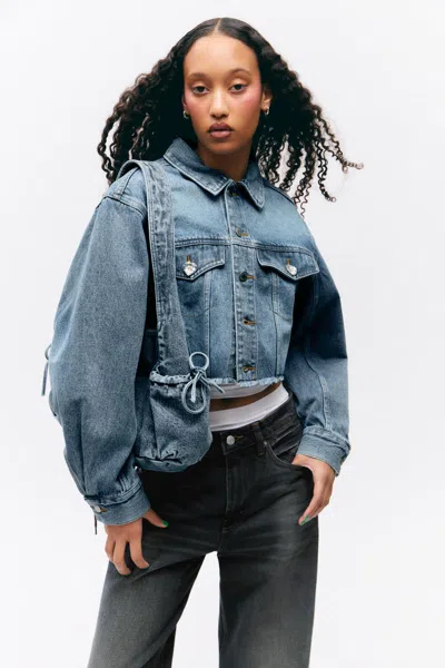 Monki Cropped Oversized Barrel-sleeved Denim Jacket