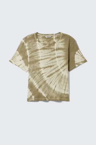 Monki Cropped Printed Ribbed Cotton T-shirt