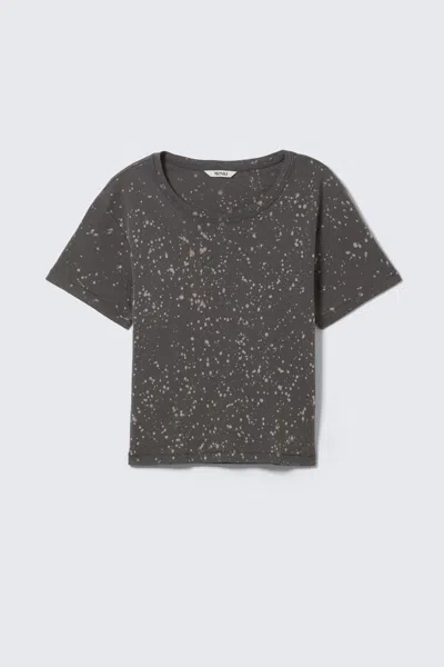 Monki Cropped Printed Ribbed Cotton T-shirt