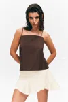 Monki Drawstring Poplin Strap Top In Brown