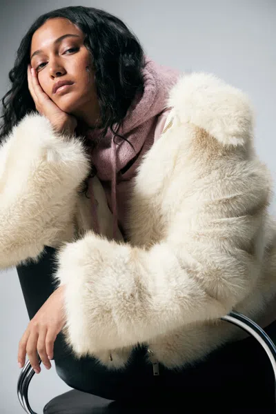 Monki Faux Fur Zip Jacket In White