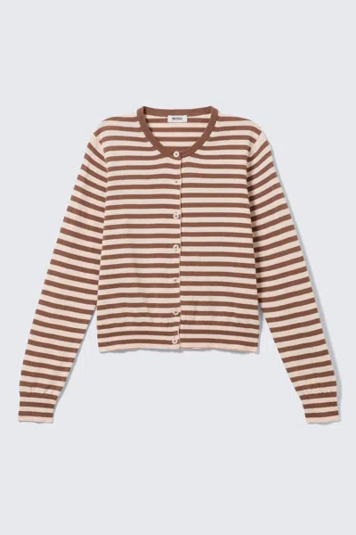 Monki Fine Knitted Cotton Cardigan In Brown
