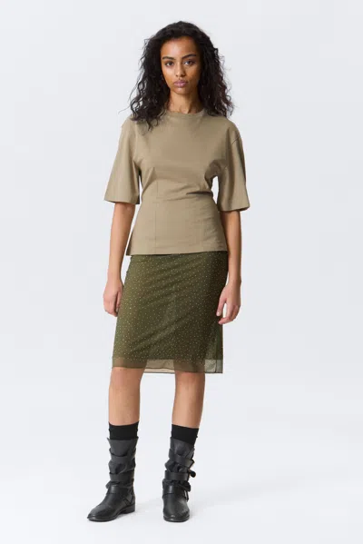 Monki Fitted Dart Detail T-shirt In Neutral