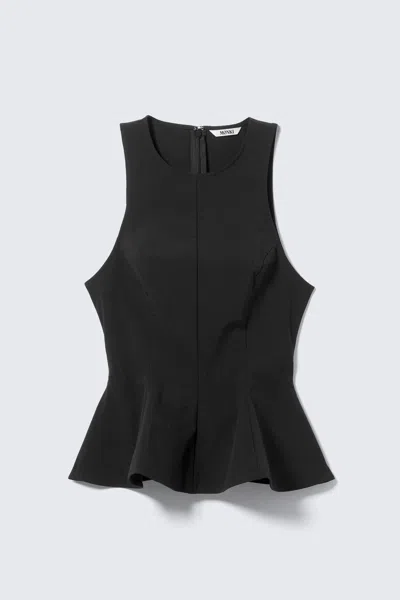 Monki Fitted Nylon Peplum Top In Black