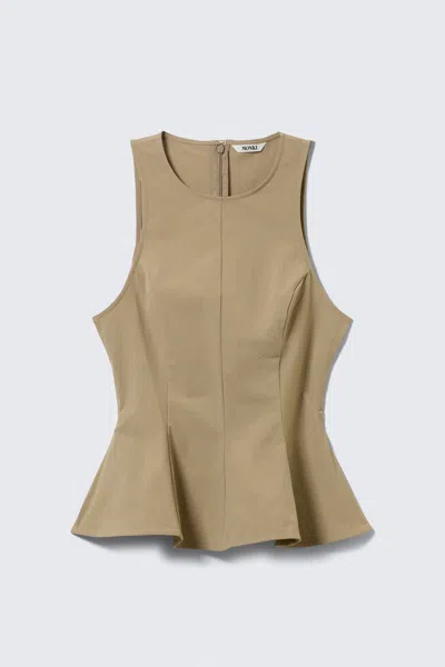 Monki Fitted Nylon Peplum Top In Sand