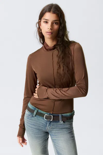 Monki Fitted Turtleneck Top In Brown