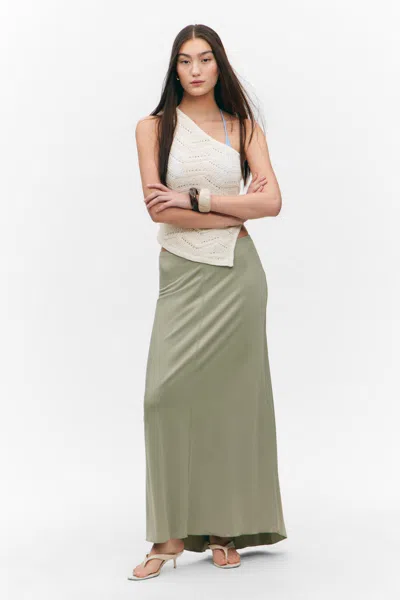 Monki Flowy High-low Maxi Skirt In Green