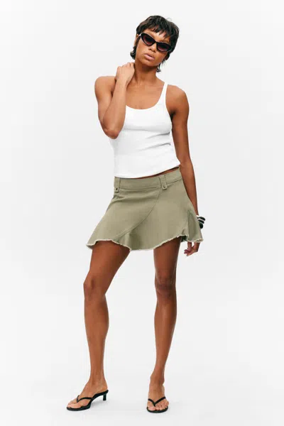 Monki Frayed Asymmetric Mini Twill Skirt