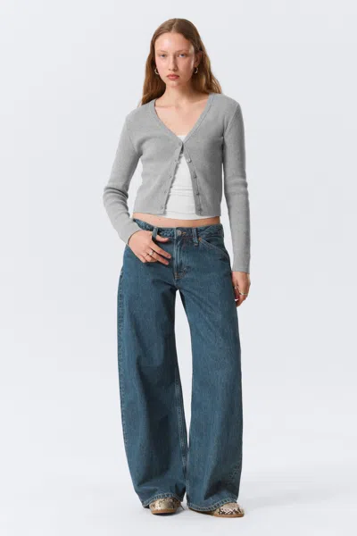 Monki High Waisted Curved-yoke Barrel Jeans In Blue