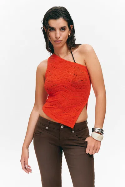 Monki Knitted One-shoulder Top In Orange