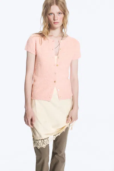 Monki Knitted Short-sleeved Cardigan In Dusty Light Peach