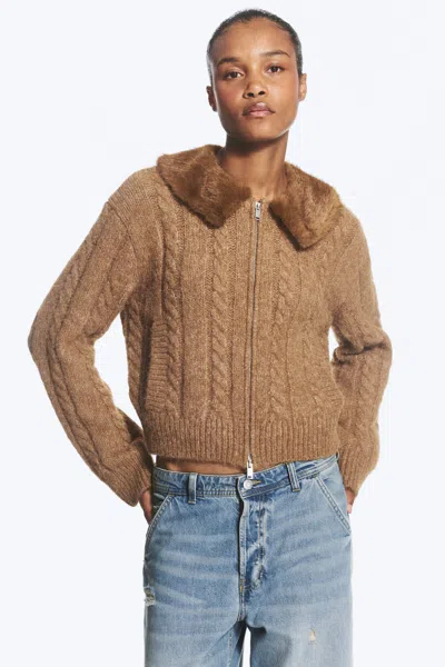 Monki Knitted Two-way Zip Cardigan In Dusty Brown
