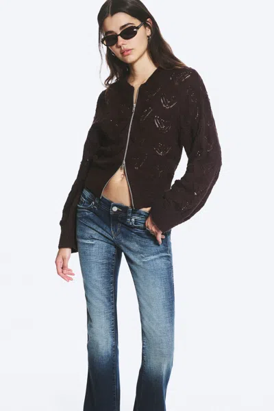 Monki Knitted Zip Cardigan In Brown