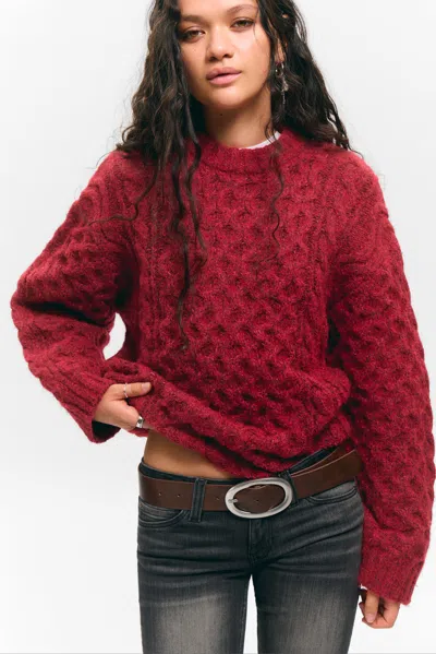 Monki Long Cable Knit Textured Sweater