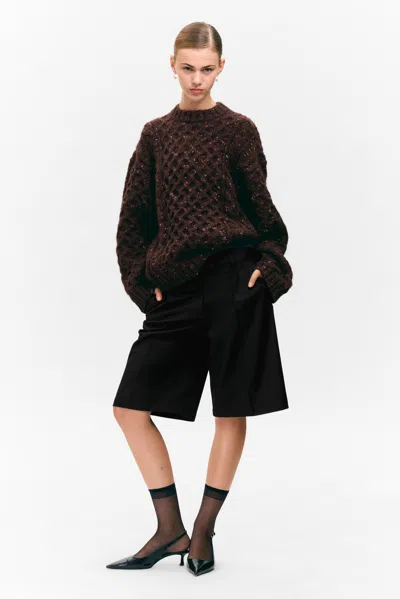 Monki Long Cable Knit Textured Sweater In Purple