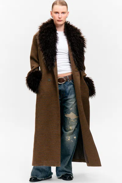 Monki Long Oversized Coat With Faux-fur Trims