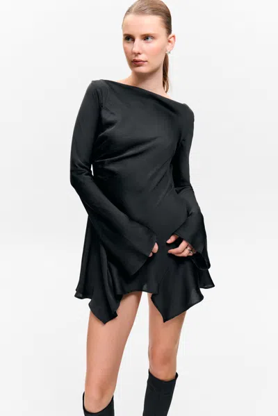 Monki Long-sleeved Asymmetric Satin Mini Dress