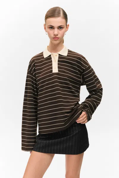 Monki Long-sleeved Cotton Polo Top