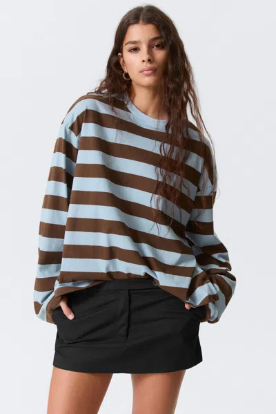 Monki Long-sleeved Cotton T-shirt In Blue