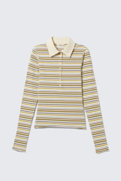 Monki Long-sleeved Fitted Polo Shirt In Yellow