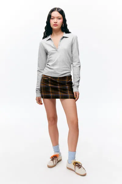 Monki Long-sleeved Polo Top In Gray