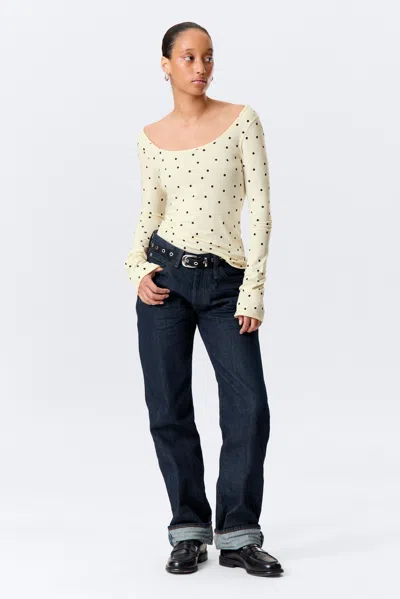 Monki Long-sleeved Slim Fit Scoop Neck Top In Yellow
