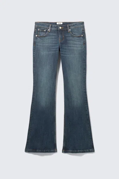 Monki Low Rise Embellished Flared Jeans In Blue