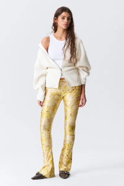 Monki Low Rise Flared Stretch Trousers In Yellow