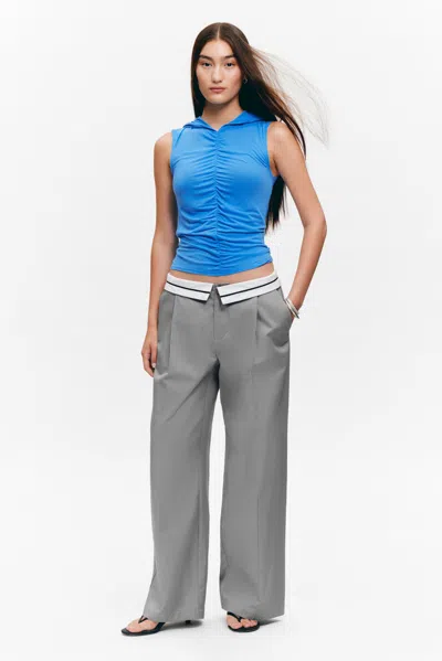 Monki Low Rise Folded Waist Twill Trousers