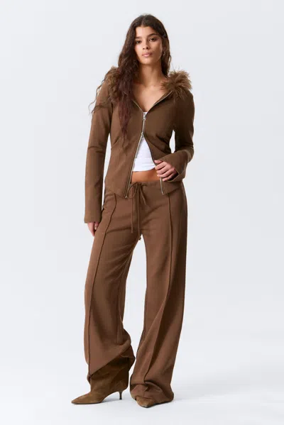 Monki Low Rise Loose Wide Leg Sweatpants In Brown