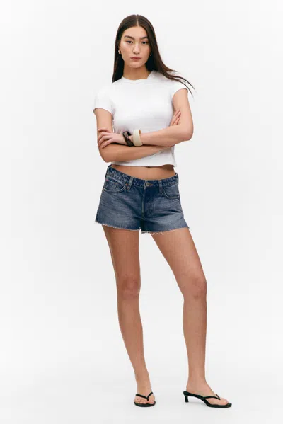 Monki Low Rise Raw Hem Mini Denim Shorts