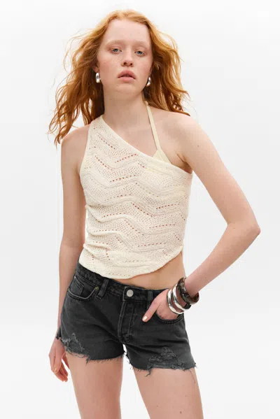 Monki Low Rise Raw Hem Mini Denim Shorts