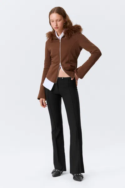 Monki Low Rise Skinny Flared Leg Trousers In Black