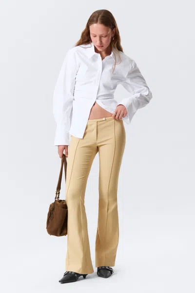 Monki Low Rise Skinny Flared Leg Trousers In Sand