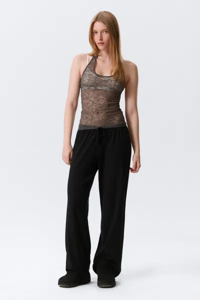 Monki Mid Rise Relaxed Pyjama Trousers In Black