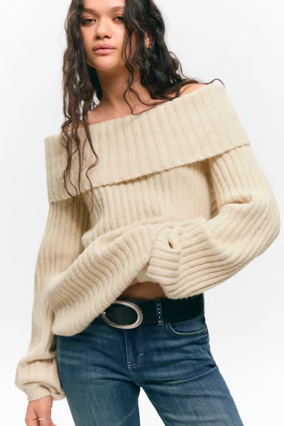 Monki Off-shoulder Ribbed Knitted Sweater
