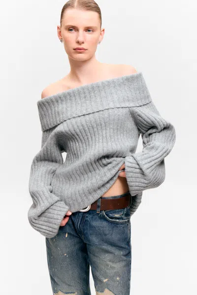 Monki Off-shoulder Ribbed Knitted Sweater