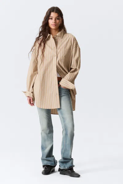Monki Oversized Long-sleeved Shirt In Sand